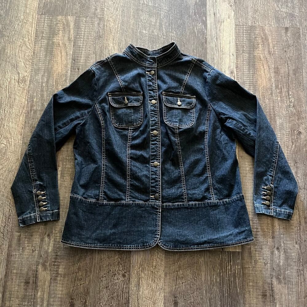 Covington Women’s 16W Denim Jacket Stretch Button Front Stand Collar Plus Size